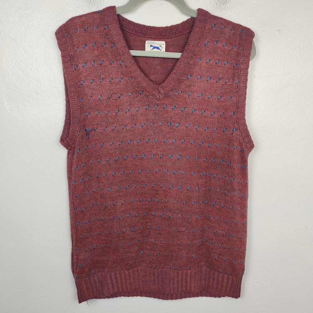 Vintage The Fox JC Penney Vest Mens XL‎ Red Blue Speckled Pullover Jumper